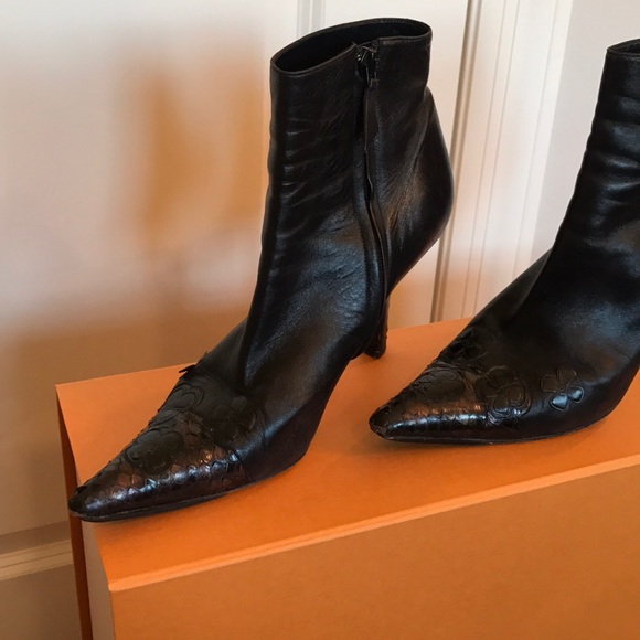 Authentic Chanel Leather Black Boot Floral Detail - Picture 6 of 8